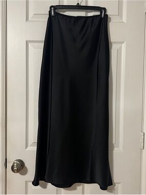 NWOT MNG Black Satin Maxi Skirt
